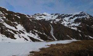 Skitour Hochgrabe - Aufstieg, Blick zum Degenhorn und Schrentenbachwasserfall