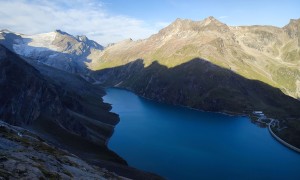 Hochtour Großes Wiesbachhorn - Aufstieg, Blick zum Mooserboden, Johannisberg, Hohe Riffl, Hocheiser und Grießkogel