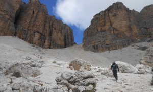 Klettersteig Piz Boè - Rückblick Rinne