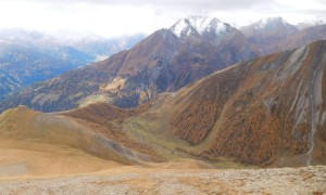 Bergtour Bretterwandspitze - Abstieg, Blick zur Steiner Alm