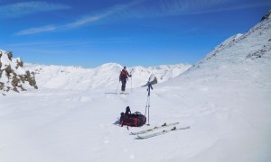 Skitour Althaus 2018 - bei der Scharte, Hochalmspitze und Großglockner im Hintergrund