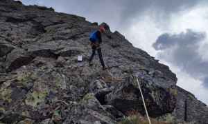 Klettertour Sauspitze - in der Route beim Wandbuch