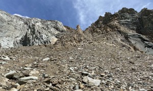 Hochtour Großer Hexenkopf - brüchiger Abstieg Rinne in Südwestflanke