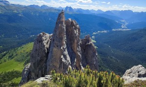 Klettersteig Arzalpenturm - beim Ausstieg, Rückblick Turm