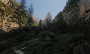 Bergtour Hochbrunnerschneid - Abstieg, Rückblick Hohe Leist