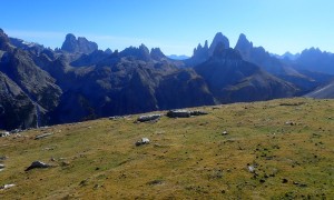 Bergtour Unterebenkofel - Aufstieg, Blick zu den Drei Zinnen