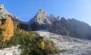 Bergtour Unterebenkofel - Abstieg, Blick zur Dreischusterspitze