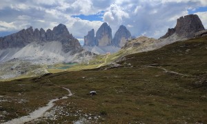 Bergtour Schusterplatte - Abstieg, Blick zur Drei-Zinnen-Hütte