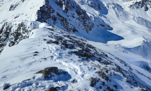 Skitour Ahrner Kopf - Gipfelsieg, Rückblick Schlussaufstieg