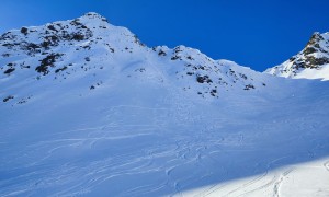 Skitour Multerlenke - Abfahrt über eine steile Ostrinne, Rückblick